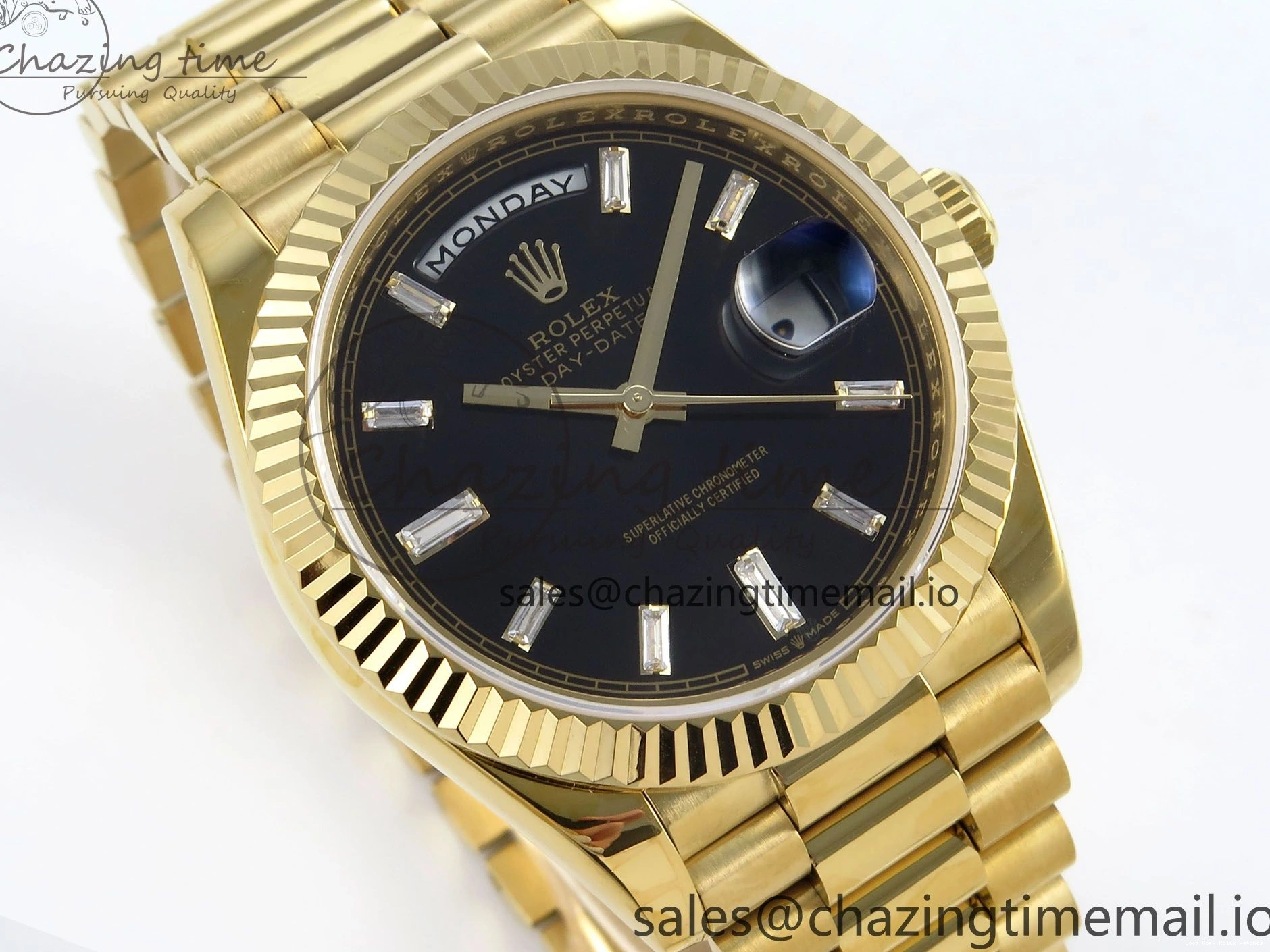 Good Copy Rolex Watches Bracelet 842 on Dial Best Date (Gain Contemporary Edition Weight) Day VR3255 Black YG 1:1 Crystal 228238 KF 40 President 0113